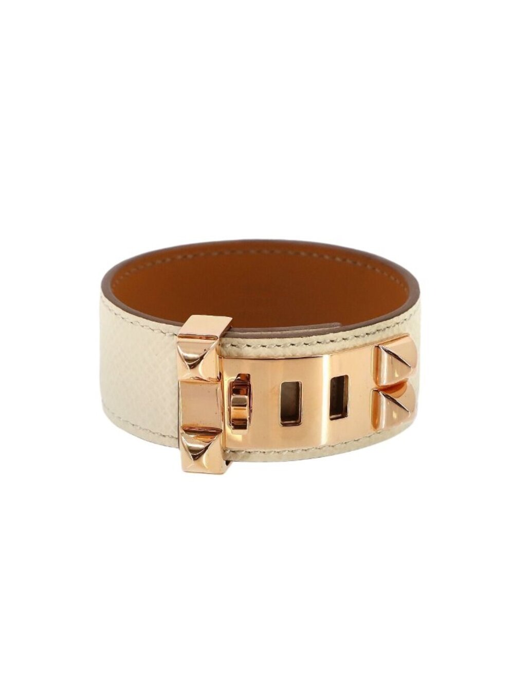 Hermes Collier de Chien Bangle Epsom Cles Rose Gold Bracelet
